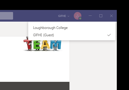 Screenshot of Teams showing the drop down to GIFHE tenancy.