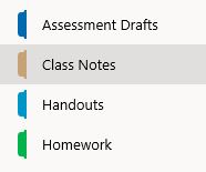 A screenshot of class notebook sections.