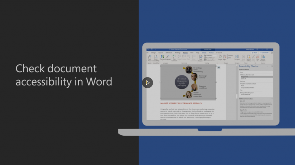 Check document accessibility in word thumnail for how to video link
