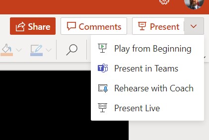 Screenshot of present menu in powerPoint