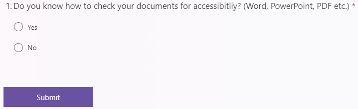 Screenshot of this months survey question links to the actual question on Microsoft Forms.