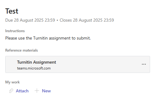 Teams Assignment showing Turnitin link