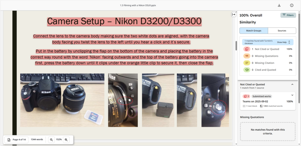 A screenshot showing the Similarity Report after it has been opened.